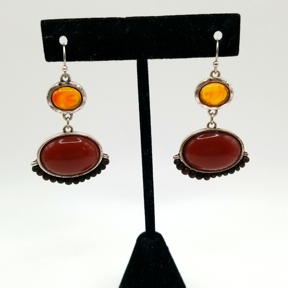 Avon NRT Vintage Orange and Brown Acrylic Boho Drop Pierced Earrings